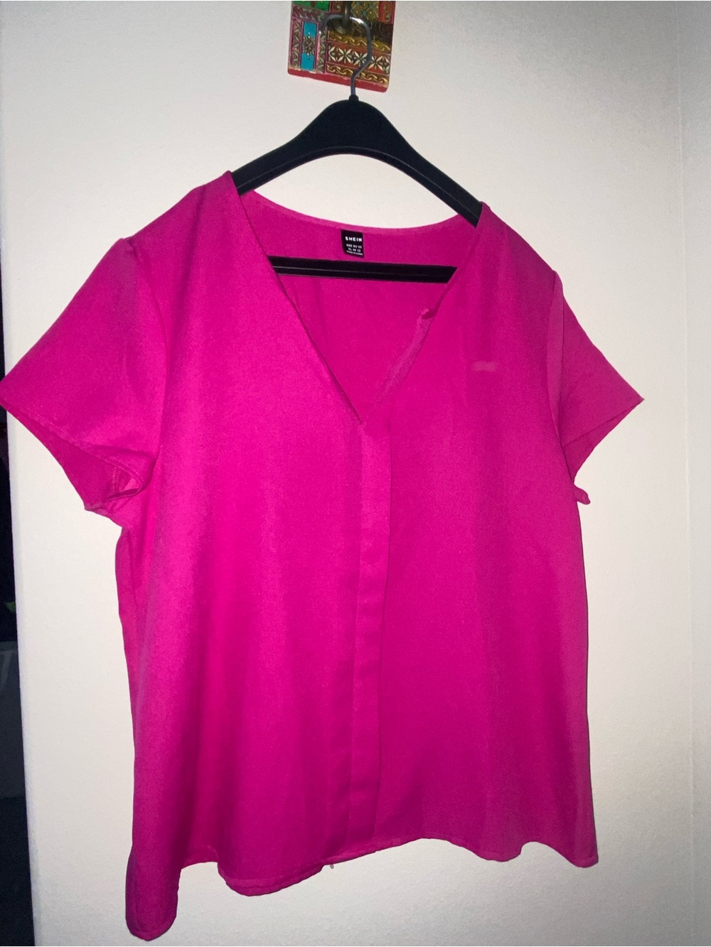 SHEIN Pink V-Neck Short Sleeve Blouse